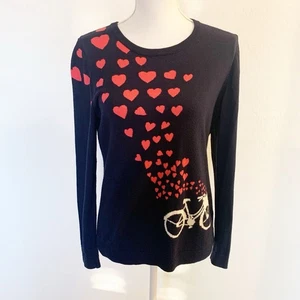 Talbots Floating Hearts Bicycle Navy Crew Neck Knit Sweater Size M Lightweight - Bild 1 von 12