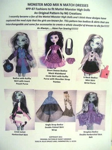 Abiti da cucire NG Creations modello #1 Mix N Match adatti bambola alta 11" ragazze Monster - Foto 1 di 8