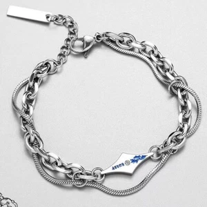 Double Layer Titanium Steel Link Chain Bracelet for Men Women,Punk Hip Hop - Picture 1 of 5