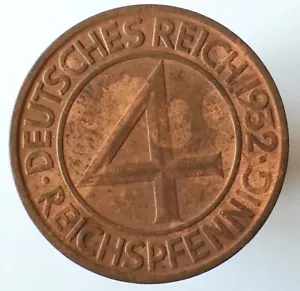 4 Reichspfennig 1932 A, KM# 75 - Moneta di Weimar -"#1038" - Foto 1 di 2