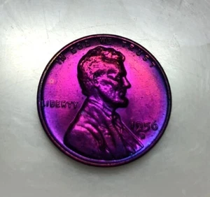 Lincoln Wheat Cent 1956 D BU Monster rainbow TONED Comb S&H - Picture 1 of 2