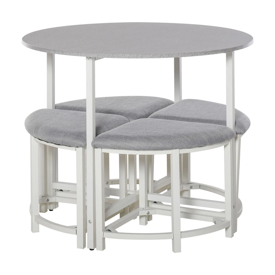 Homcom 835-340 Modern Round Dining Table and 4 Stools Set - Grey