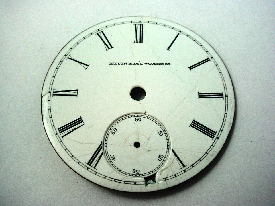 Esfera de reloj blanca 45,73 mm Elgin vintage subesfera 12 mm marcadores de números romanos negros Foto 1 de 1