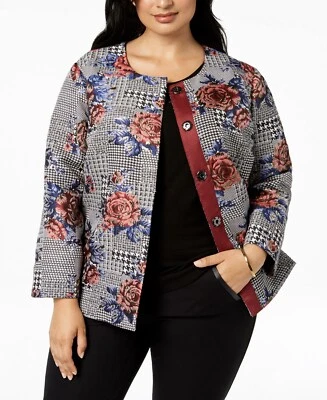 Blazer floral de cuatro botones metálico estampado talla grande Alfani para mujer talla 2X Foto 1 de 2
