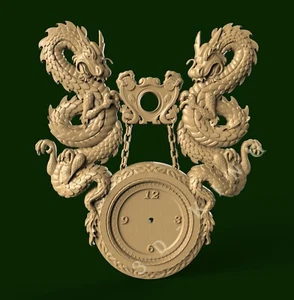 STL 3D Model CLOCK TWO DRAGONS for CNC ROUTER 3D Printer Engraver Carving Aspire - Picture 1 of 1