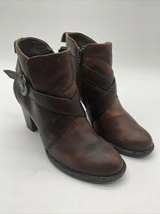 Born Concepts Ankle Boots Womens Sz 6.5 Brown Leather Side Zip Clog Heels - Picture 1 of 21