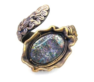 Adjustable Genuine Sculpted Leather Bracelet-Labradorite Crystal Stone - Picture 1 of 3