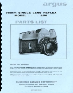 Argus SLR Model 250 Parts List Exploded Views Reprint: Mamiya Prismat NP Tower - Picture 1 of 3