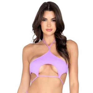 Underboob Cut Out Crop Top Halter Neck Keyhole Tie Back Sleeveless Lavender 6039 - Picture 1 of 5