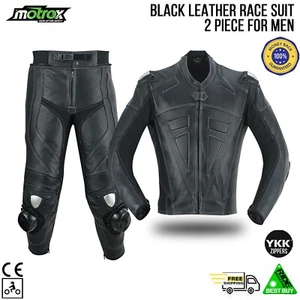 Mens Motorcycle Leather Suit 2 Piece Black Racing Suit Motorbike Gear - Picture 1 of 11