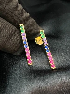 1,60 Cts Smaragd Rubin Saphir Amethyst Mehrfarbig Rainbow Ohrstecker In 18K Gold - Bild 1 von 8