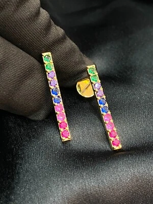 1,60 Cts Smaragd Rubin Saphir Amethyst Mehrfarbig Rainbow Ohrstecker In 18K Gold - Bild 1 von 4