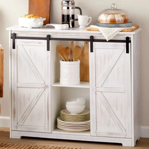 Buffet Cabinet Barn Door Style Table Rustic Sideboard Storage Furniture 3 COLORS - Picture 1 of 25
