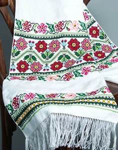 200x33 cm Ukrainian RUSHNYK Hand Cross-Stitch Flowers Embroidery Red Greeen - Picture 1 of 12