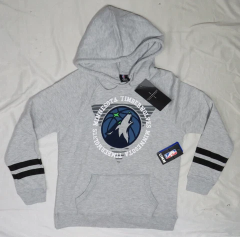 MINNESOTA TIMBERWOLVES WOMEN SHIRT MEDIUM GRAY HOODIE VARSITY STRIPE SOFT FLEECE Cover