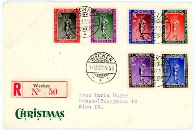 Luxemburgo B79-B84 Registrado 1937 Navidad FDC a Viena EXCELENTE Foto 1 de 2
