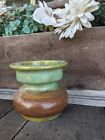 Vintage MCM Art Pottery Green Brown Lava Glaze 5" Pillar Candle Pedestal