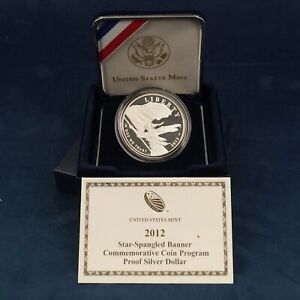 2012 US Mint Star Spangled Banner Proof Silver Dollar w/ COA - Free Shipping USA