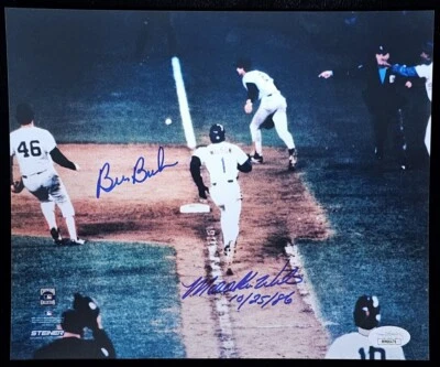 Bill Buckner & Mookie Wilson Signed 8x10 Photo COA 1986 Mets World Series JSA - Image 1 of 2