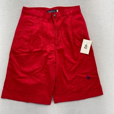 Vintage Nautica Shorts Mens 30 Red Pleated Cuffed Nautical Surf Beach 80s NWT - Image 1 of 4