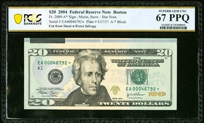 2004 $20 Fr. 2089-A* Federal Reserve Star Note. PCGS Banknote Superb Gem Unc 67 - Image 1 of 2