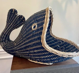 Pottery Barn Blue Whale Fish Nautical Basket Large Storage Nursery - Picture 1 of 14