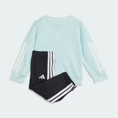 ADIDAS TUTA COMPLETA GIROCOLLO BAMBINO JW3432 ESSENTIALS 3 STRISCE VERDE NERO - Immagine 1 di 4