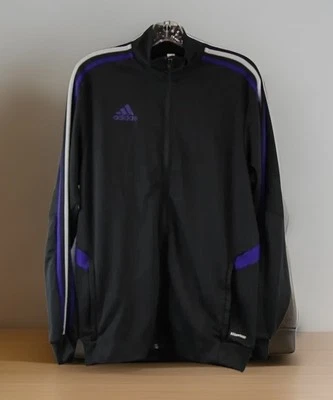 Women's Adidas Classic Black w/ Blue Striped Zip-Up Track Jacket Size Medium - Image 1 of 3