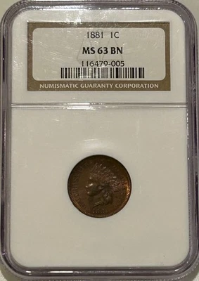 1881 P Indian Head Cent NGC MS63 BN - Image 1 of 4