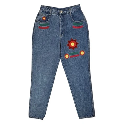 Vintage Embroidered High Waist Mom Jeans 13/14 Size 4 6 28 Festival Hippie Boho - Image 1 of 4