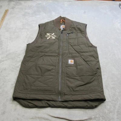 Carhartt Vest Mens Medium Brown Green Quilt Water Resistant Logo Utility Pockets - Image 1 of 4