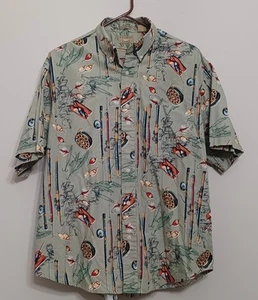 Camisa LG vintage con motivo de pesca con mosca de manga corta con botones edición natural para hombre - Imagen 1 de 5