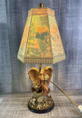 VTG Angel Table Lamp Etched Shade With Illuminating Angels 17” - Image 1 of 4