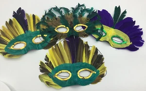 Lot of 4 Mardi Gras Carnival Masquerade Costume Feather Half-Masks Dbl Elastic - Picture 1 of 5