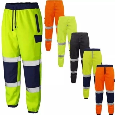 LIZZIE JACOBS Mens Hi Vis Viz Fleece Trousers Jogging Bottoms Safety Work Joggers Sweat Pants