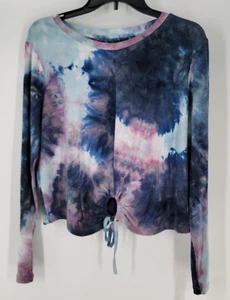 Wallflower Long Sleeve Tie Dye Shirt Crinkle Front Top Women's Size Large NEW - Picture 1 of 3