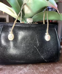 Vintage Dofan 1950 schwarz Leder Handtasche Geldbeutel klassisch Made in France Kratzer - Bild 1 von 8