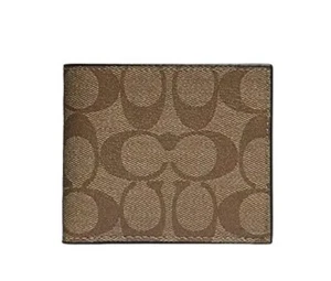 NWT Coach Men's ID Billfold Wallet in Signature Canvas - Gunmetal / Tan 66551 - Picture 1 of 2