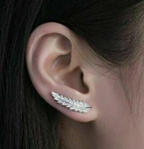 Trendy Bright Silver/Gold Crystal Leaf Stud Climber Earrings Cuff for  Women UK