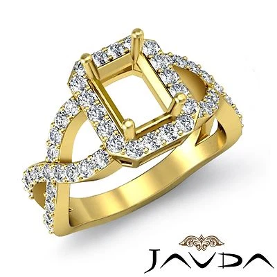 Cross Shank Emerald Diamond Engagement Semi Mount Ring 14k Yellow Gold 0.67Ct - Image 1 of 4