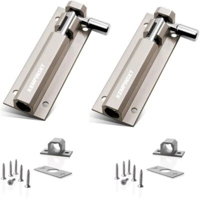 2PCS Door Security Slide Latch Lock Barrel Bolt with 2.95in, Nickel color  - Image 1 of 2