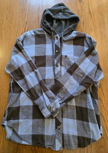 EUC Maurices Blue/Brown/Gray Cotton Plaid Hoodie Size XL - Picture 1 of 5