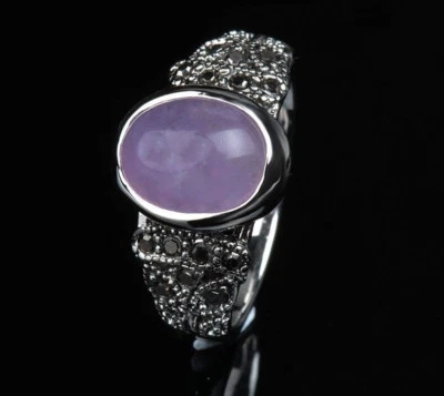 Nuevo, Hermoso Diseño con Ágata Púrpura Natural y Piedras Circonita Negra, Anillo Damas Foto 1 de 4