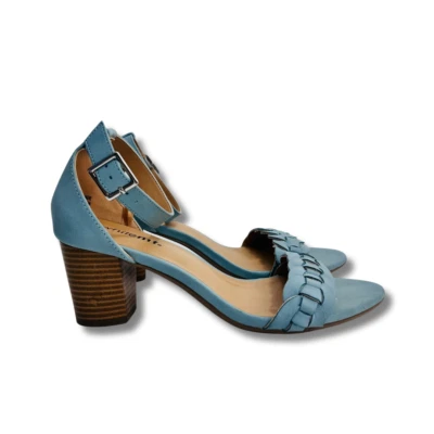 White Mt Elmer Women Sandals 7M Blue Faux Leather Block Heel Ankle Strap Shoes - Image 1 of 4