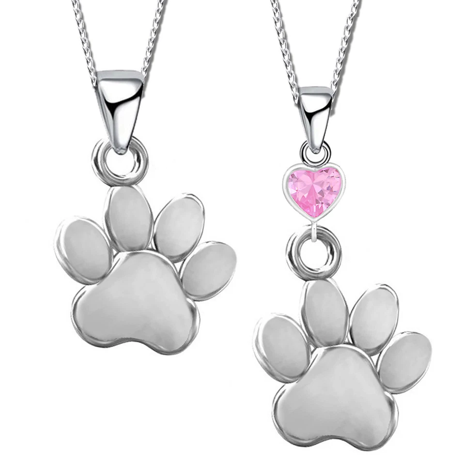 Halskette mit Anhänger 925 echt Silber rosa Kristall Pfote Herz für Kinder Damen - Bild 1 von 1