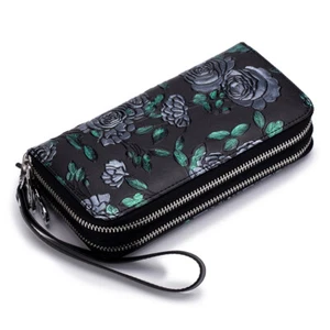 Womens Wallet Large Capacity Double Zip Card Phone Holder RFID Blocking Wristlet - Picture 1 of 8