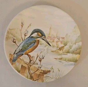 Old French Majolica Plate Bird Kingfisher Signed Sarreguemines France 7 3/8" - Picture 1 of 6