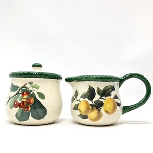Hawthorne Manor Linda Hall Bibliothek SAHNEKÄNNCHEN & ZUCKERDOSE DECKEL SET Kirschen Zitrone - Bild 1 von 14