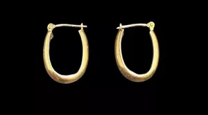 10k Yellow Gold Oval Hoop Earrings Snap Pierced Vintage - Picture 1 of 6