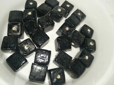 12 black cube square beads lampwork Indian glass (b3190) - Image 1 of 3